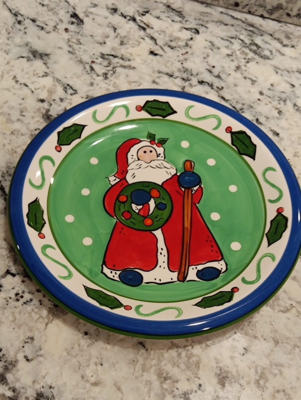 Libbey Festive Santa Ceramic Plate - Green and Red
